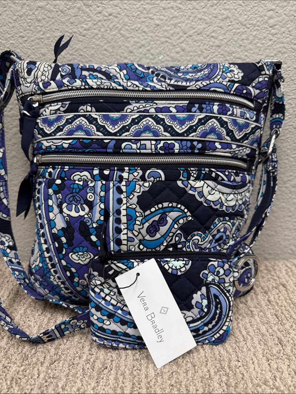 Vera Bradley Triple Zip Hipster set in Deep Knight Paisley Quilted Crossbody Set